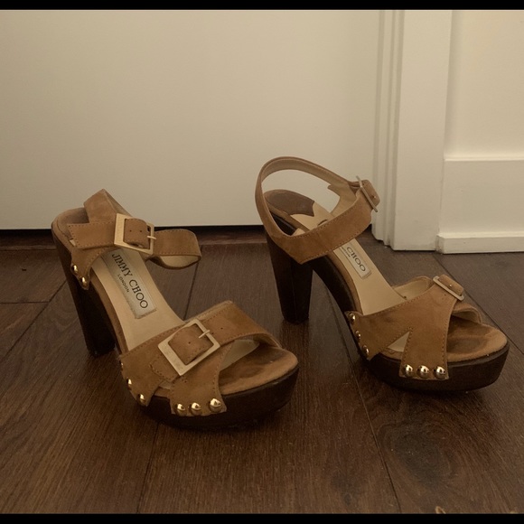 Jimmy Choo heeled sued sandals. - Picture 2 of 9
